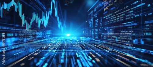 Financial concept wallpaper with abstract blue light and stock market data