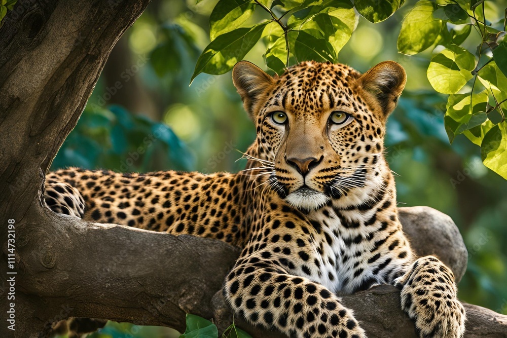 Obraz premium Leopard Sitting on a Tree Branch