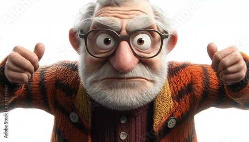 3d grandfather with glasses with white hair, slang old grandfather, 3d old grandfather with a beard, 3d, grandfather, old grandfather with slang clothes, grandfather with a white beard