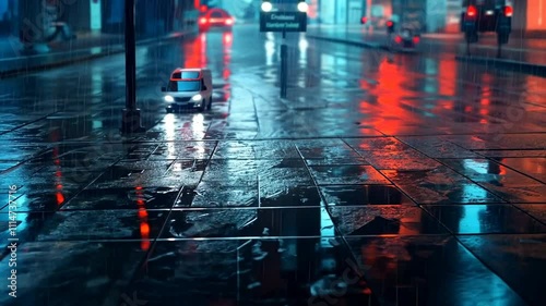 Wallpaper Mural Rainy Night Cityscape: Reflections on Wet Pavement Torontodigital.ca