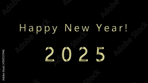 New Year 2025 Gold Text. New Year's greetings card with gold text, 12 seconds duration.
