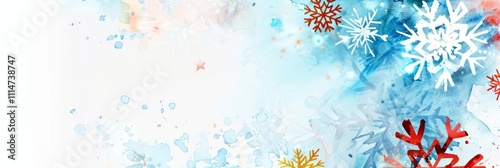Colorful minimalistic christmas background with watercolor snowflakes for holiday design