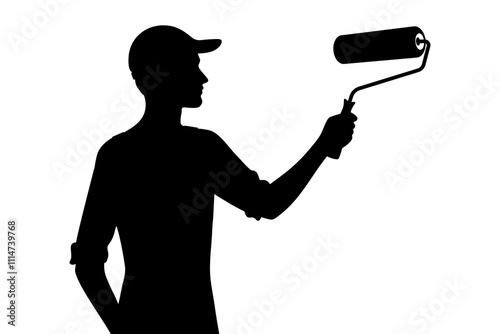 Professional painter silhouette painting with roller