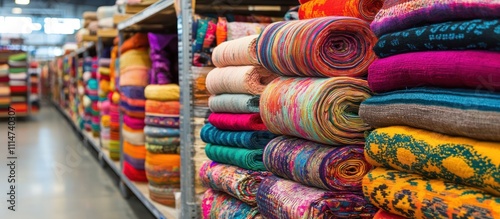 Warehouse stocked with colorful textile products ready for distribution