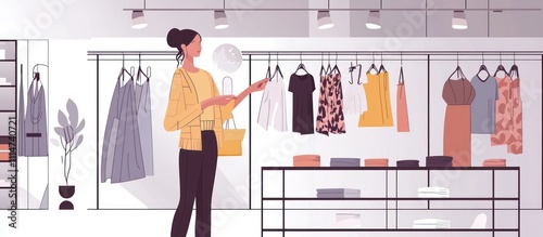 Woman choosing fashionable clothes in a modern fashion store