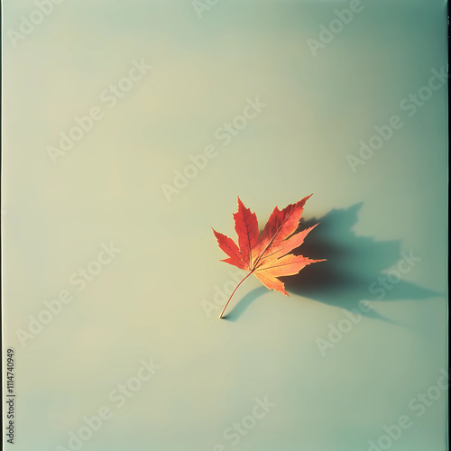 Autumnal Canvas: Maple Leaf on a Faded Green Canvas