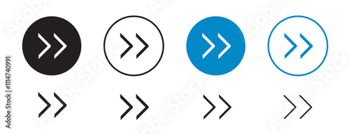 Set of 8 "Next Arrow" icons with an unexpanded vector & 1 silhouette - Next arrow icon right-pointing arrow symbolizing forward navigation or progress indicate next step or indication