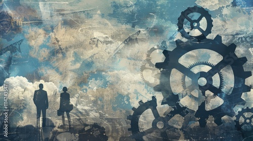 Corporate subordination illustrated through mechanical gear silhouette hierarchy photo