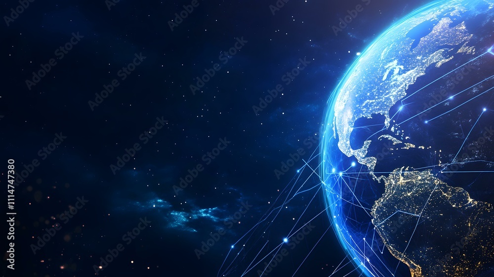 Obraz premium Abstract digital map, Futuristic globe with abstract connected lines, information network planet, cyberspace world and cyber technology