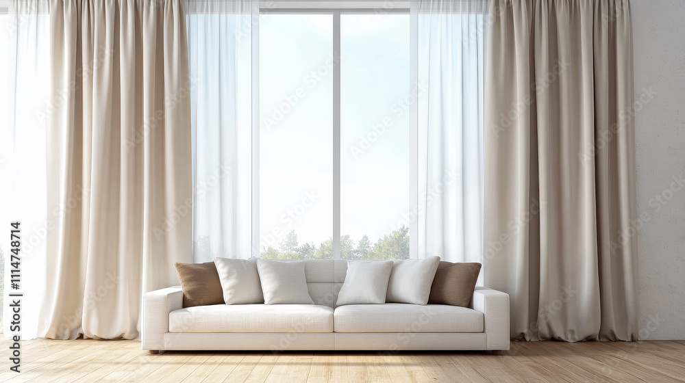 Fototapeta premium the 3D illustration of the minimalist Scandinavian living room interior as described
