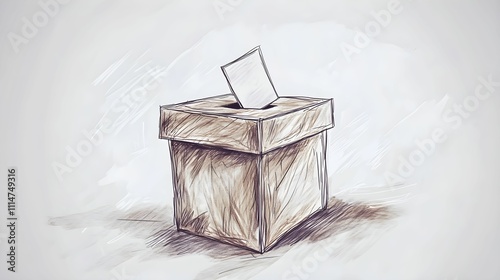 Voting box standing alone with a blank ballot paper inside during an election day photo