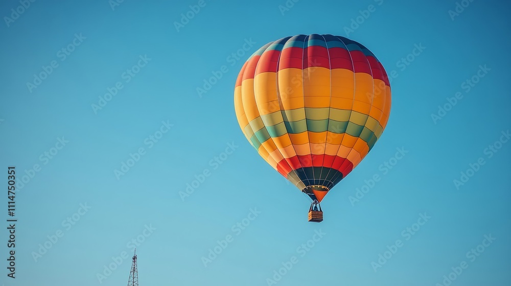 Naklejka premium Colorful Hot Air Balloon Floating in Clear Blue Sky