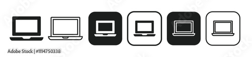 Simple icons representing laptops and work
