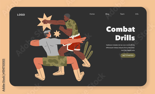 Military Training. Flat Vector Illustration