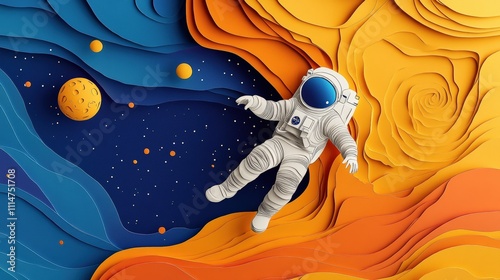 Paper Cut Illustration of Astronaut Floating in Space