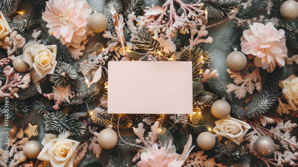 Fototapeta premium Elegant Holiday Card with Soft Pink and Gold Decorations