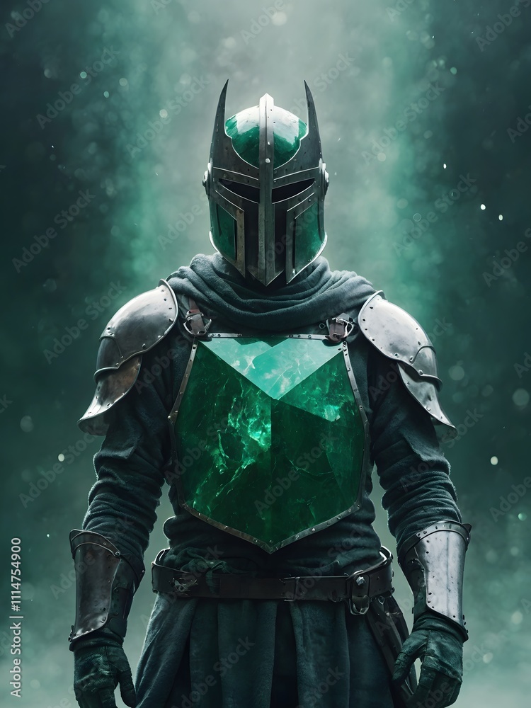 Fototapeta premium The Emerald Knight: A Fearless Warrior in Shining Green Armor