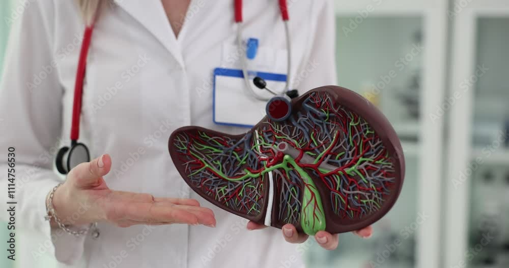 Anatomical model of human liver showing vascular structures in clinical ...