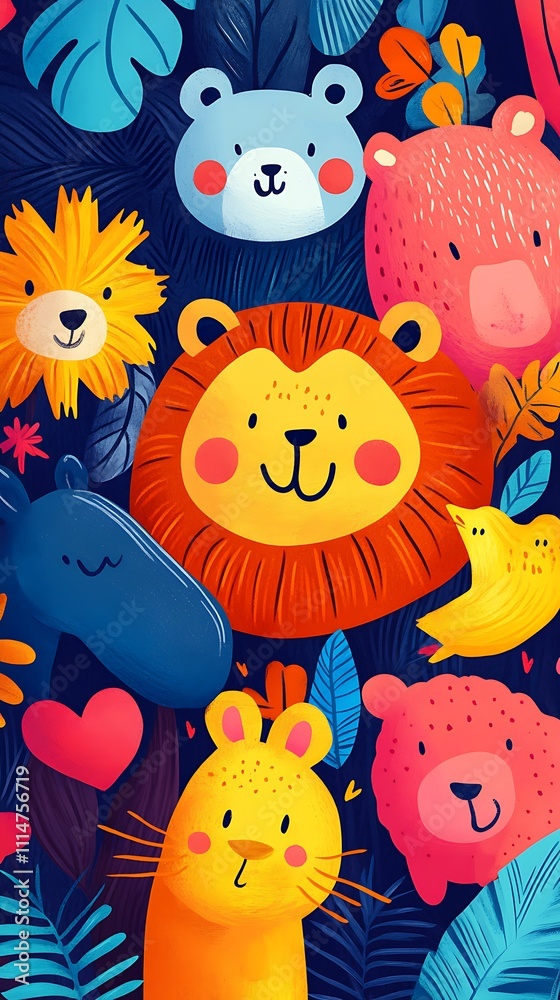 Obraz premium Happy animals colorful pattern high resolution hd image