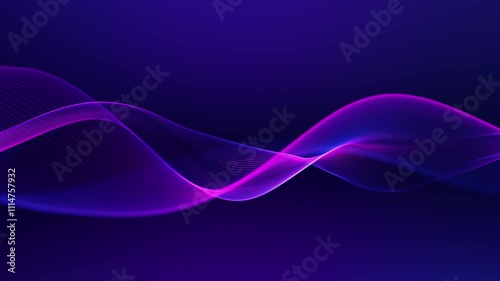 Purple wave on gradient background. Looping vector wave luminescent color. Slow motion linear wave flow graphic shape. Digital magenta blue liquid mockup for video. Smoke illustration. 60 fps, 4k.