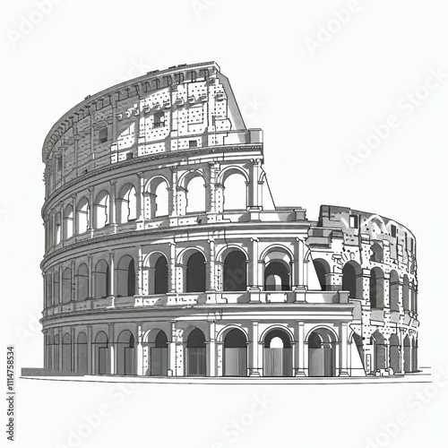 Cross stitch Coliseum impressions on light background. AI generate illustration photo