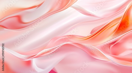 Flowing smoothly, elegant pink and orange pastel-colored fabric creates a stunning abstract background, featuring soft waves that evoke a sense of beauty and tranquility