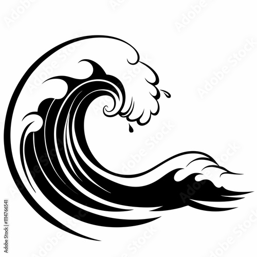 Dynamic illustration of a powerful wave, energetic mood, representing ocean force and nature's beauty
