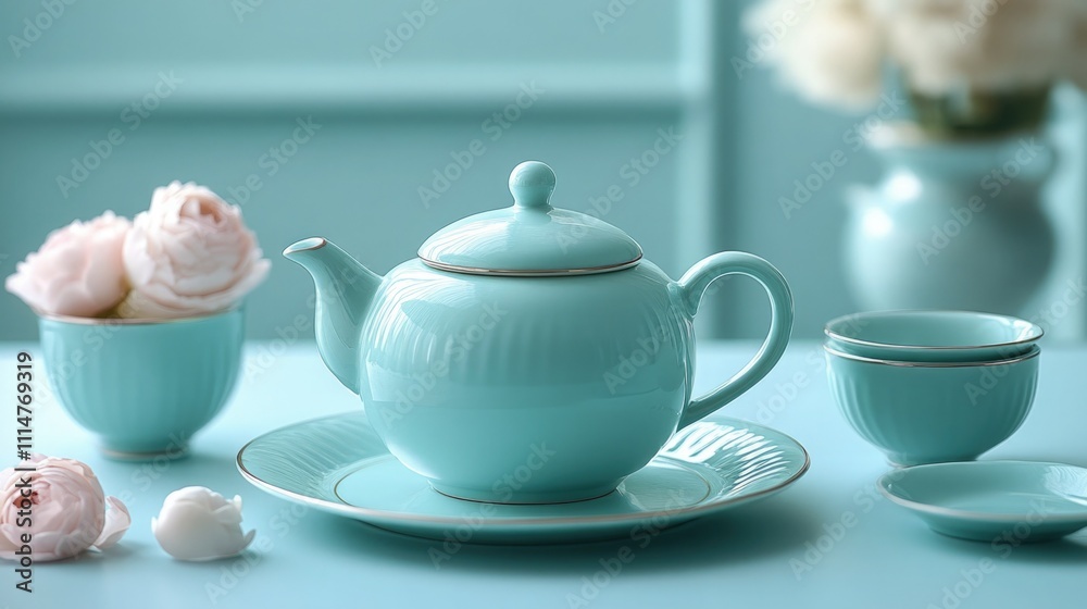 Fototapeta premium Cozy Pastel Tea Setup for International Tea Day Celebration