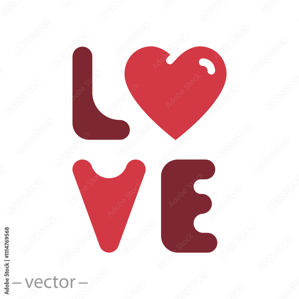 love text icon, word love with heart, valentines day concept, flat web symbol, vector illustration love text icon, word love with heart, valentines day concept, flat web symbol, vector illustration