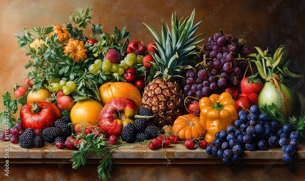 A vibrant assortment of fresh fruits and vegetables, showcasing the rich colors and natural beauty of nature's bounty.