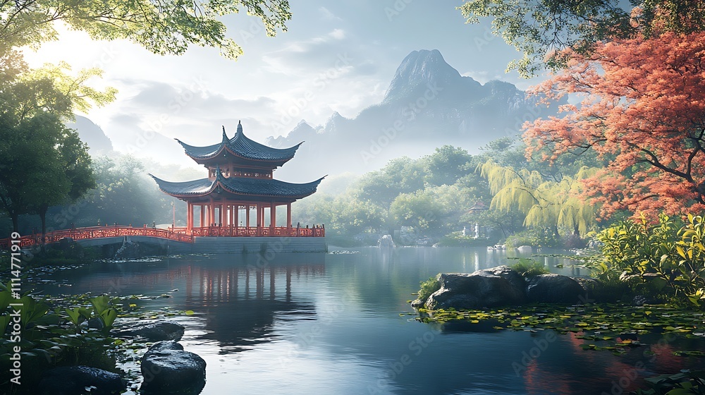 Obraz premium Chinese red pagoda structure architecture high resolution hd image
