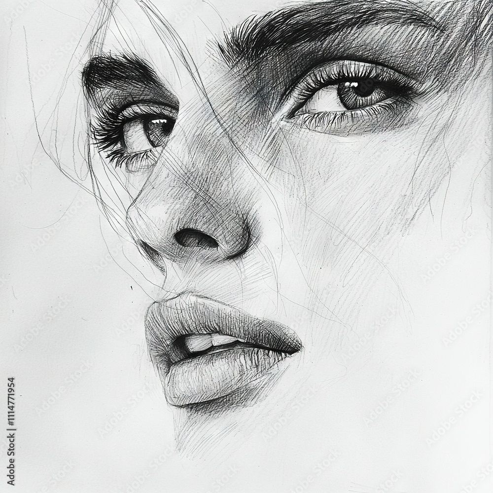 Obraz premium A pencil portrait of a sleeping woman with her nose tucked under her arm
