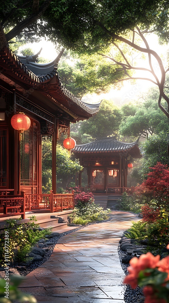 Fototapeta premium Chinese red pagoda architectural beauty high resolution hd image