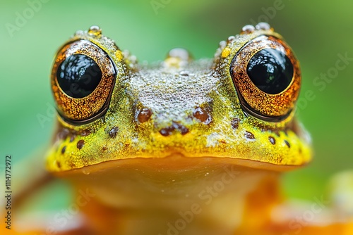 Lemur leaf frog staring with intense look in rainforest photo