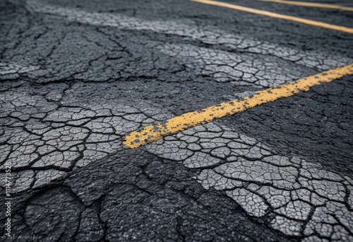 detailed close textured weathered asphalt showing unique patterns natural ageing processes ideal backgrounds textural studies, surface, pavement, cracks photo