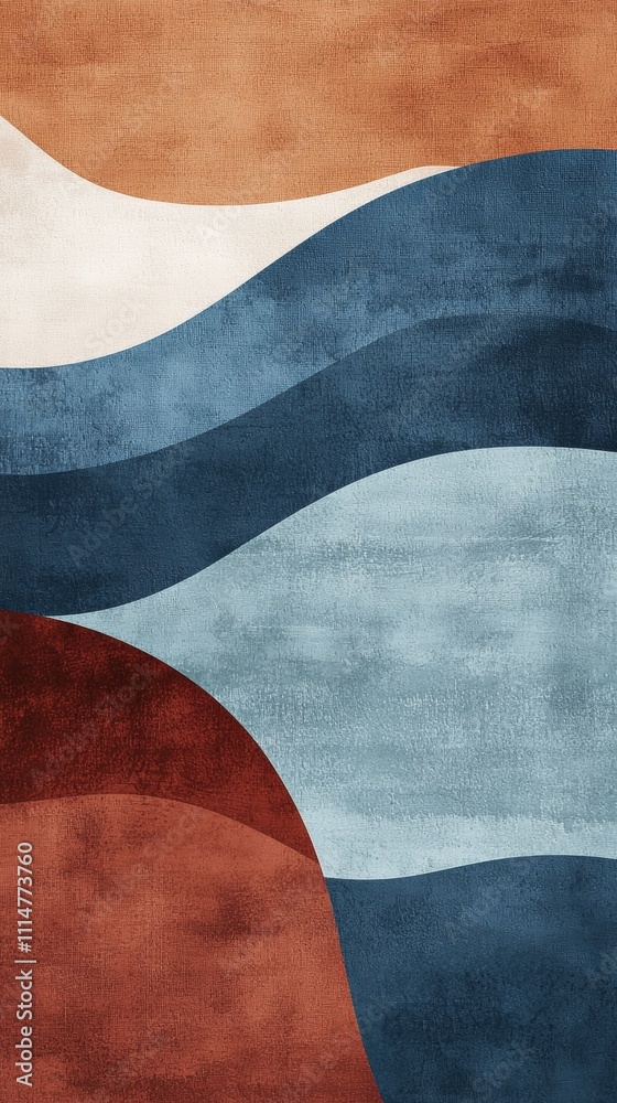 Abstract background featuring flowing, curved shapes in earthy tones of brown, white, and blue, creating a sense of calm and tranquility with a textured, artistic effect