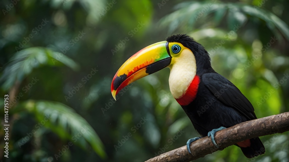 Obraz premium Colorful Beaked Toucan in Lush Jungle