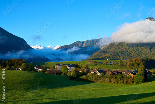 Breathtaking Alpine Landscape of Bad Aussee and Surrounding Mountains.	
 photo