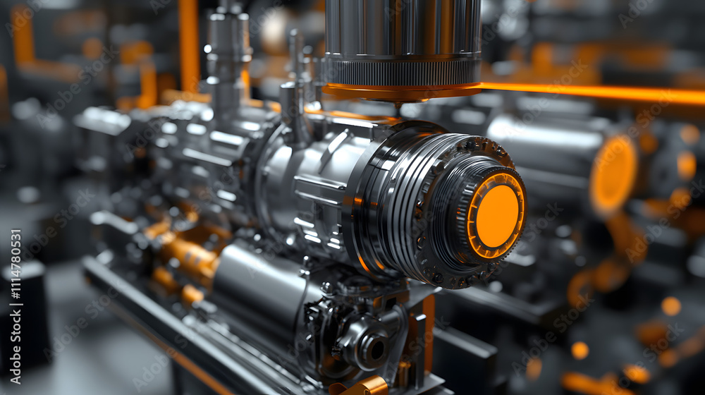 Fototapeta premium Engineering designer design 3D CAD software program Industrial engine model mechanical dimensional digital manufacturing factory engineer computer screen. 3d rendering.