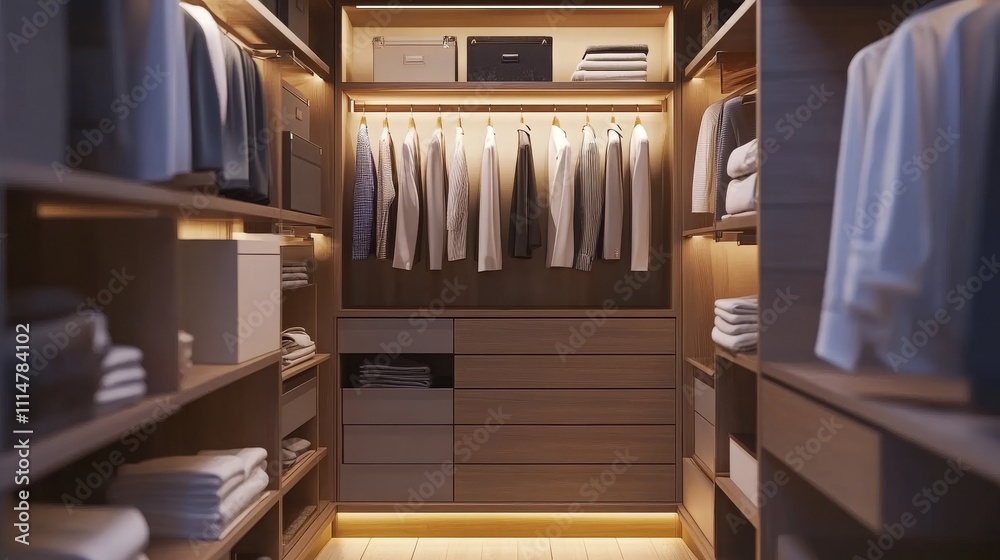 Fototapeta premium Modern walk-in wardrobe in a sleek 3D rendering