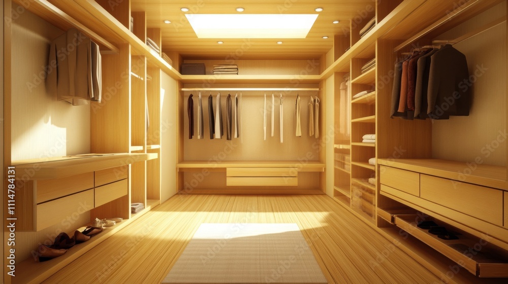 Fototapeta premium Modern walk-in wardrobe in a sleek 3D rendering