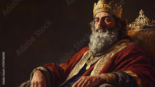 King Solomon from the Old Testament, portrayed with regal attire and a wise, contemplative expression.