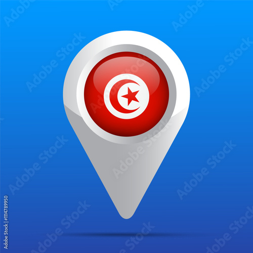 Tunisia Flag Map Icon. Glossy icon. 3D