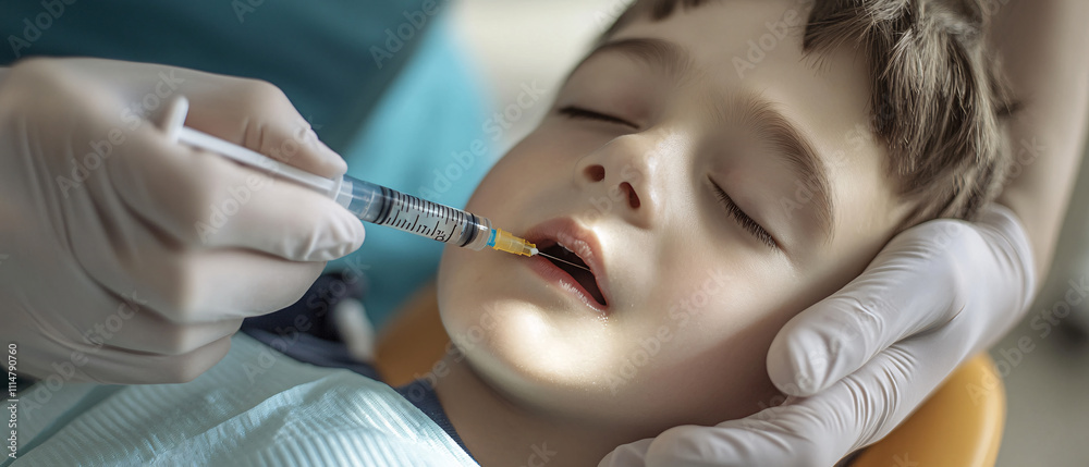 Pediatric Dentist Administering Local Anesthesia Injection to Child Patient Pediatric Dentist Administering Local Anesthesia Injection to Child Patient