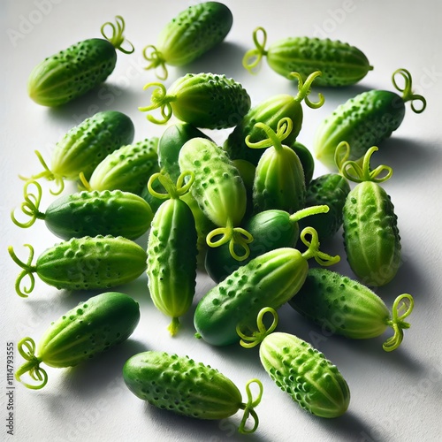 cute, miniature, funny stylized baby food cucumber  photo