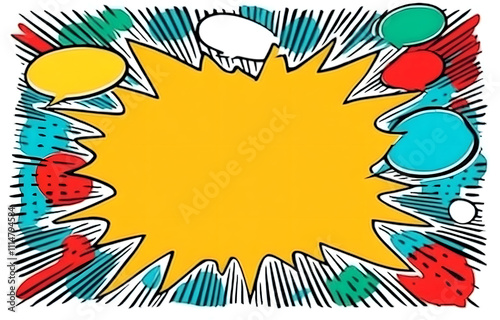 Wallpaper Mural Dynamic comic book style border with vibrant burst design and speech bubbles in retro pop art illustration Torontodigital.ca