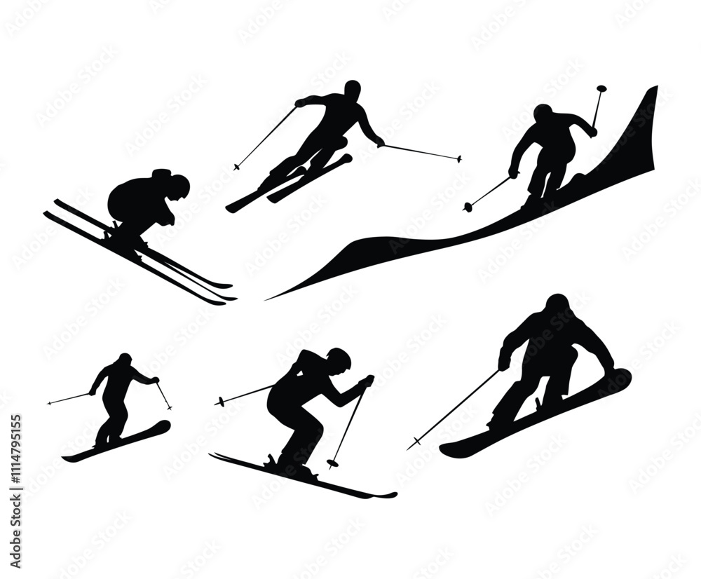 Naklejka premium Skiing and Snowboarding Silhouettes Template Illustration