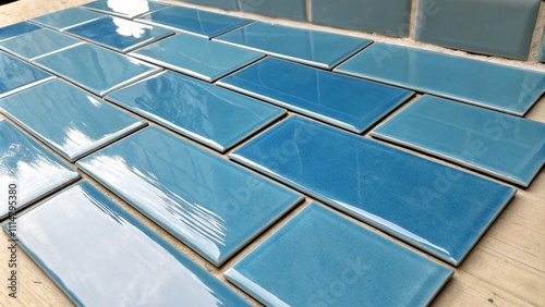 Ceramic tile blue square rectangular vertical wall Tiles for walls in the bathroom in the kitchen construction and repair finishing materials Backgrounds for advertising Texture editor Picture photo