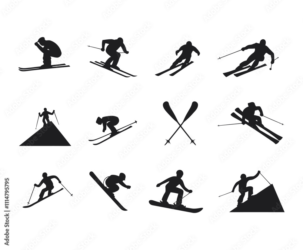 Fototapeta premium Skiing Silhouettes EPS Vector Template