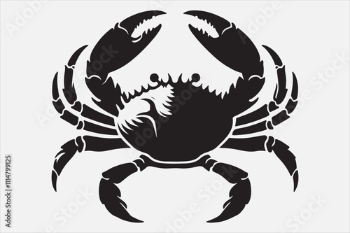 A clean and bold silhouette illustration of a crab.